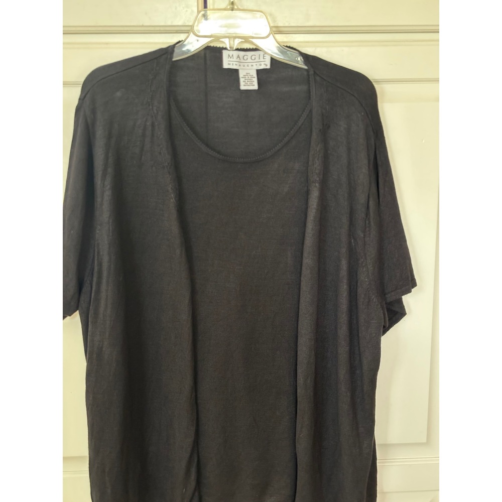 Maggie McNaughton Black 100% Silk Twin Set Cardigan & Top 3X Plus Size Silk Knit